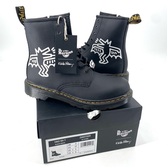 Dr. Martens Shoes - Dr. Martens 1460 Keith Haring Black Hydro Leather Lace Up Combat Boot NEW